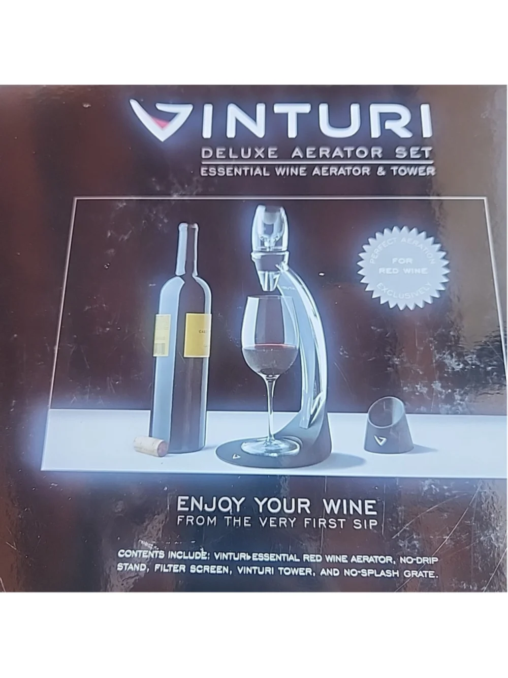 Vinturi Red Wine Aerator Tower Set With Stand And Filter, Black Color